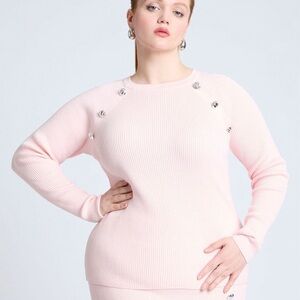 Eloquii Button Detail Ribbed Long Sleeve Sweater Size 22/24